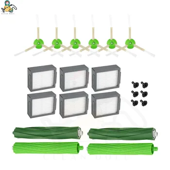

Replacement Parts for iRobot Roomba e5 e6 i7 vacuum cleaner (6 HEPA Filters, 6 Edge Brushes, 2 Set Rubber rollber Brushes)