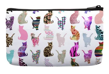 

Girly Whimsical Cats Pop Art Aztec Floral Stripes Pattern Print Customized Small Cosmetic Bag Wristlet Makeup Bags