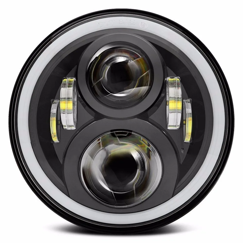 

7 Inch LED Headlight 60W with White DRL Amber Turn Signal Halo Ring H4 H13 for Moto for Jeep Wrangler LJ JK TJ