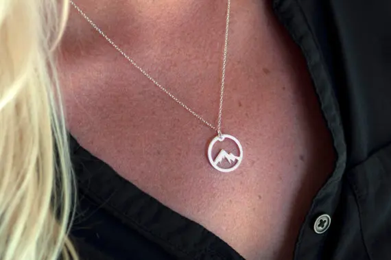 Simple Nature Snowy Mountain Necklace Circle Round Mountain Necklace Mountain Range Nature Lover Necklaces