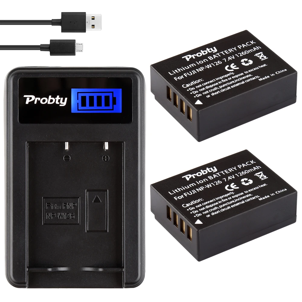 

2Pcs Probty NP-W126 NP W126 Battery + LCD Charger for Fujifilm HS30EXR X-A1 X-A2 X-A3 X-E1 X-E2 X-E2S X-M1 X-Pro1 X-T1 X-T10