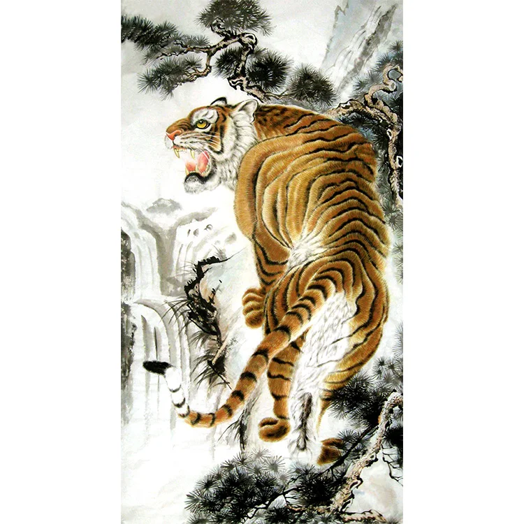 

DIY 100% Mulberry Silk Suzhou Embroidery Sets Printed Patterns Needlework Kits, pine tree, and tiger 35*65cm