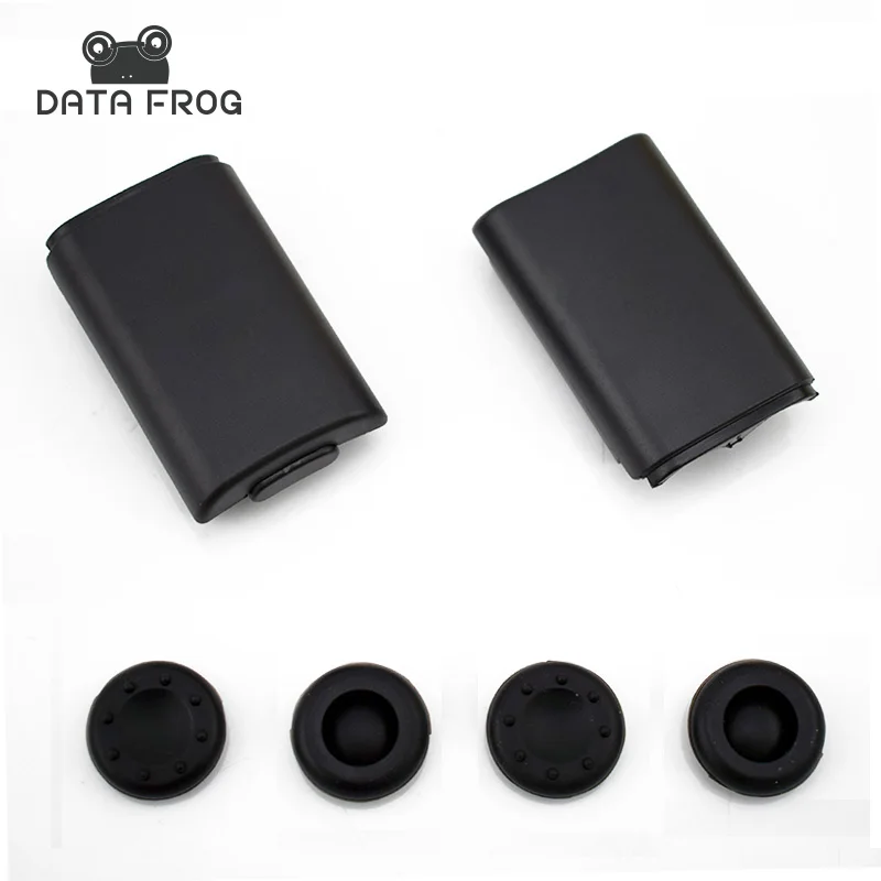 

2x AA Replacement Batteries Cover Case Kit for Xbox 360 Wireless Controller With 4 Black Silicone Grip Cap Cover