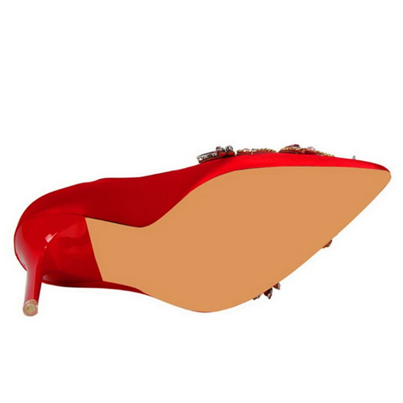 Женские туфли на высоком каблуке со стразами с острым носком|crystal high heel shoes|high