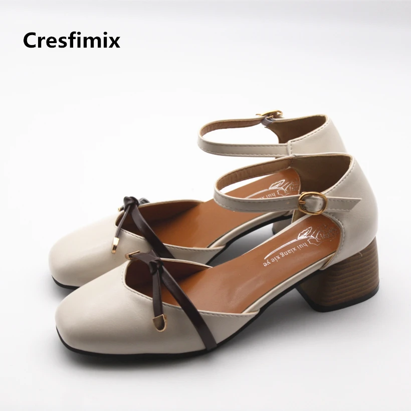 

Cresfimix women fashion comfortable beige pu leather buckle strap shoes lady cute street stylish high heel shoes female shoes