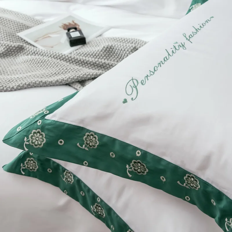 Dreamort Комплект постельного белья из египетского хлопка с вышивкой, Комплект постельного белья из 4 предметов, пододеяльник+ наволочка