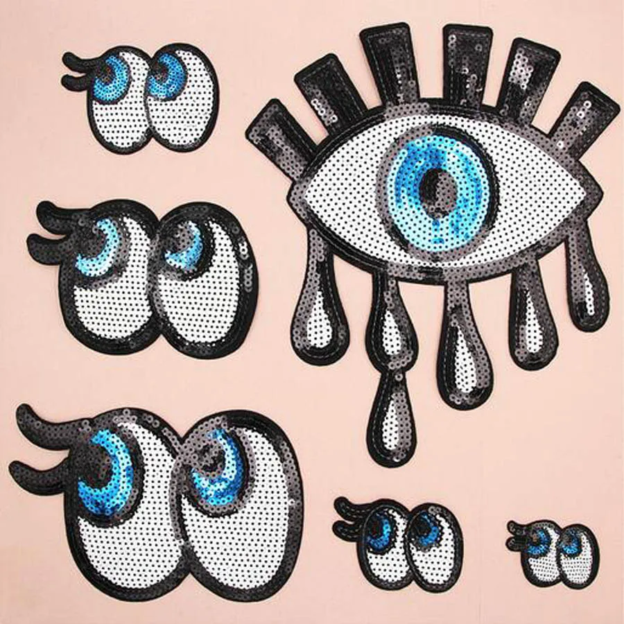 

Cool Blue Eye Sequins Patches Cap Shoe Iron On Embroidered Appliques DIY Apparel Accessories Patch Clothing Fabric Badge BU91