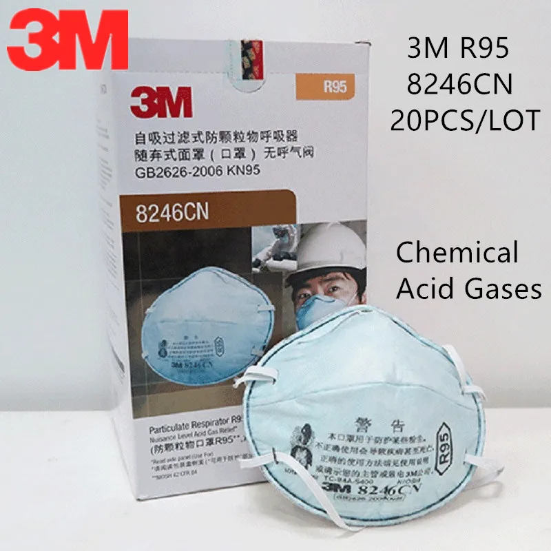 

20Pcs 3M R95 8246 Protective Gas Mask Anti Dust Particles Trace Acid Gas Odor Respiratory Mask Chemical Paper Making Metallurgy