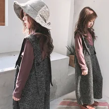 Комбинезон для девочек Широкие штаны Новые Осенние темно-серые брюки в Корейском стиле для детей