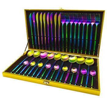 

Portugal Cutlery Main Fork Soup Spoon Steak Knife Teaspoon Luxury Dinner Utensils Stainless Steel Western Food Tableware 36pcs