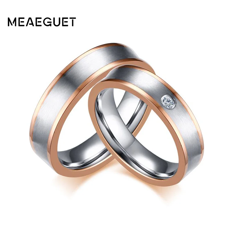 Meaeguet Silver Color Romantic CZ Couple Rings For Women Men Wedding Jewelry Wedding Bands