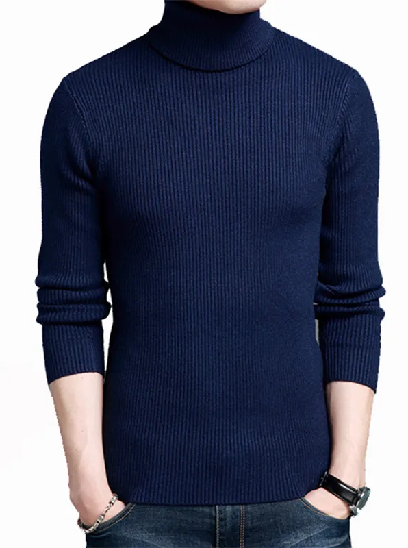 ZOOB Майли зимний теплый свитер для мужчин водолазка высокая эластичная мода трикотаж размера плюс M-4XL Повседневные пуловеры с длинным рукавом - Цвет: navy