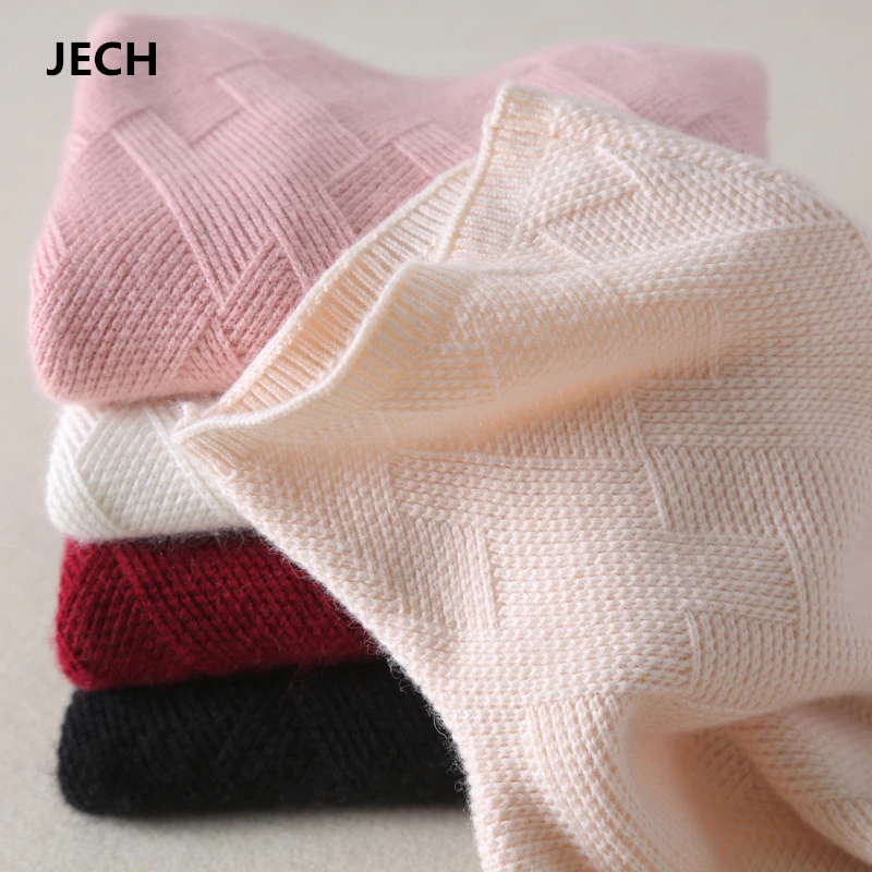 

JECH Women Cashmere Sweaters 2018 Autumn-Winter Women Cashmere Wool Geometric Knitted Warm Sweaters Fashion Pullovers Female
