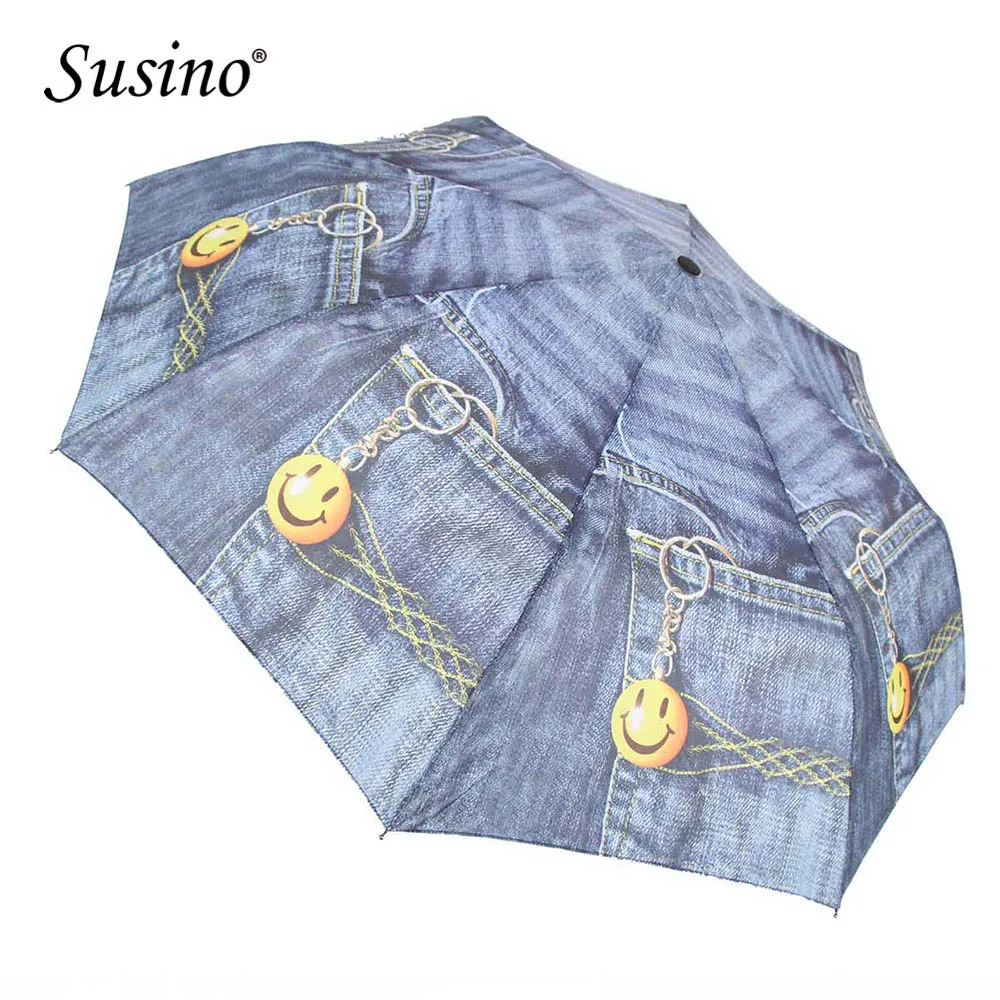 

Susino Windproof Umbrella 8 Ribs Semi-automatic Open Manual Close Metal Pongee Three-folding Rain Umbrella 7003