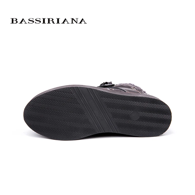BASSIRIANA/2018 Новинка зимы из натуральной кожи Для женщин черная обувь на плоской