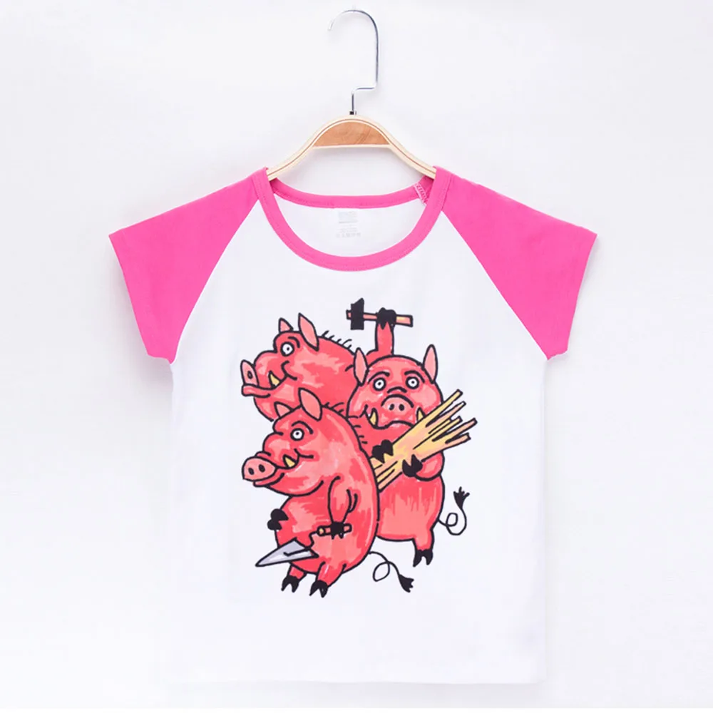Новинка года, повседневная детская футболка, топ с принтом «Свинка», хлопковый реглан, детская одежда, детские короткие футболки для мальчиков, футболки для маленьких девочек - Цвет: Pink