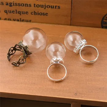

5sets 20mm 25mm hollow glass globe with ring set orb glass vials glass bottle jewelry findings