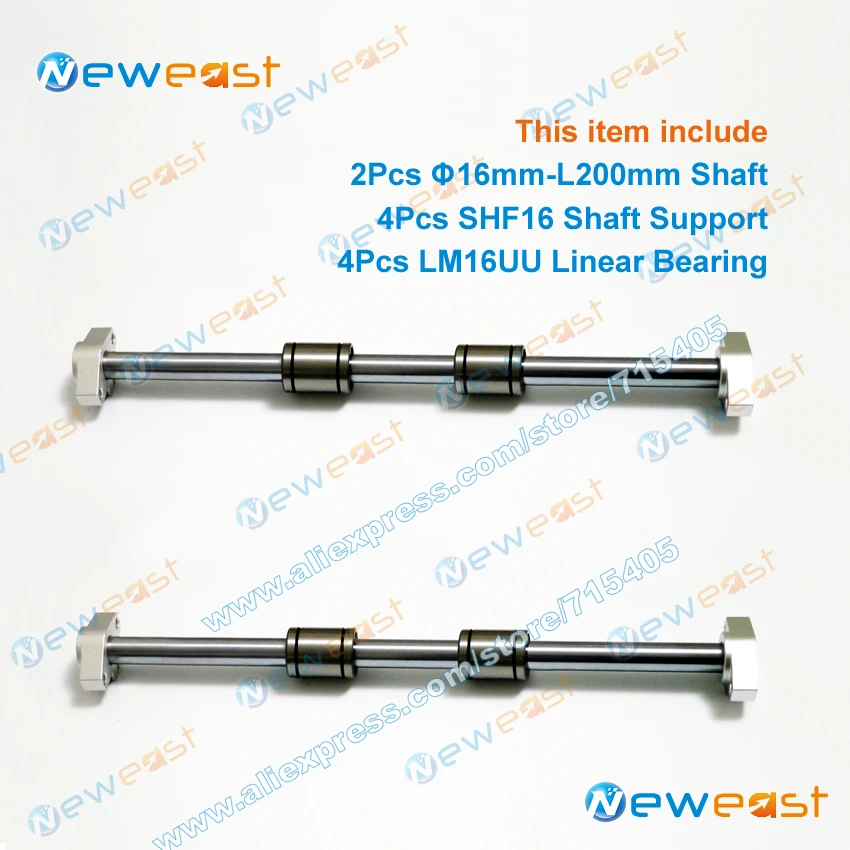 

2Pcs diameter 16mm x 200mm Linear Shaft Hardened Rod + 4Pcs SHF16 16mm shaft rail support + 4Pcs LM16UU bearing