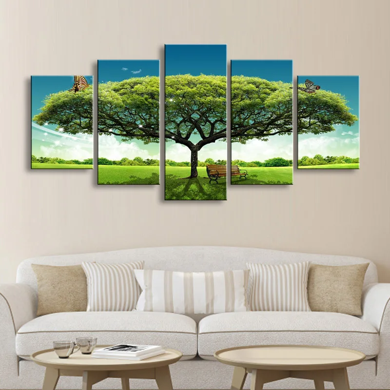 5 pieces high-definition print Big tree canvas oil painting poster and wall art living room picture PL5-194 (3)