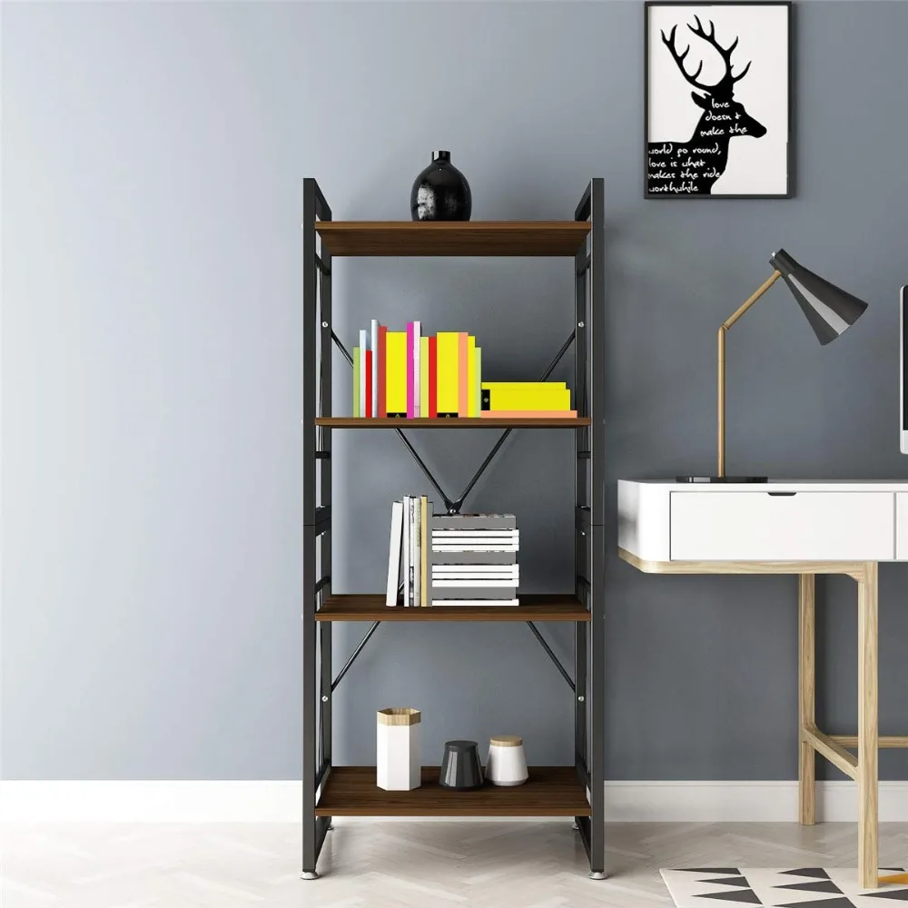 DEWEL 4 Полки книжная полка металл и дерево книжный шкаф 55 ''высокий книжный шкаф мебель стоячие стеллажи для хранения для домашнего декора