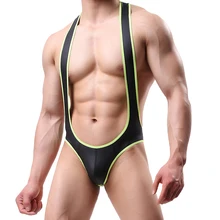 Сексуальная мужская Нижняя майка из искусственной кожи борцовское трико открытый прикладом купальник-бикини подтяжки Teddies нижнее белье цельное боди