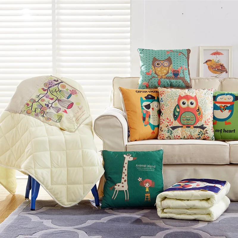

Factory direct cartoon thick cotton and linen printed pillow is car multi-purpose dual-use quilt gift custom