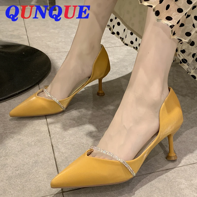 

women high quality shoes cyrstal rhinestone wedding fashion shoes woman pumps high heels stiletto Yellow green khaki a141