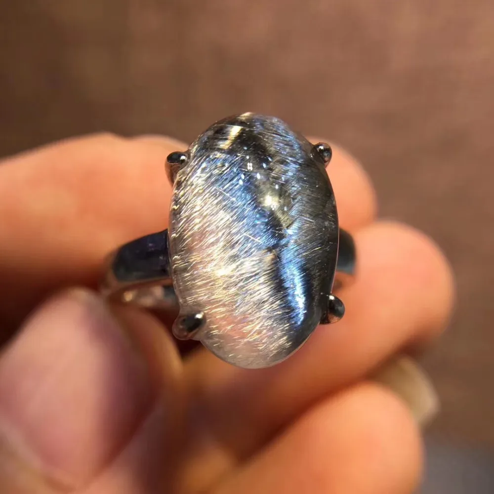 

Adjustable Ring Natural Brookite Platinum Silver Rutilated Quartz 925 Sterling Silver Ring 16x10.2mm Woman Men Lucky Stone AAAAA