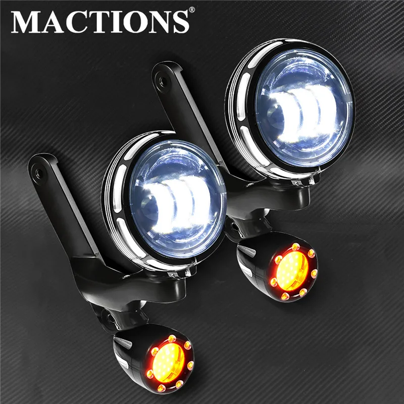 Motorcycle Gloss Black Burst LED Auxiliary Light Amber For Harley Touring Electra Street Glide Road King FLHR FLHX 1996-12 2013