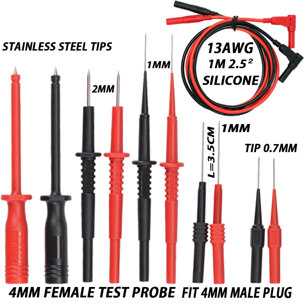 Силиконовый 4 мм электронный набор инструментов для тестирования, задний зонд, Аллигатор, пирсинг, крюк, мультиметр, тестовый набор, аксессуары с коробкой