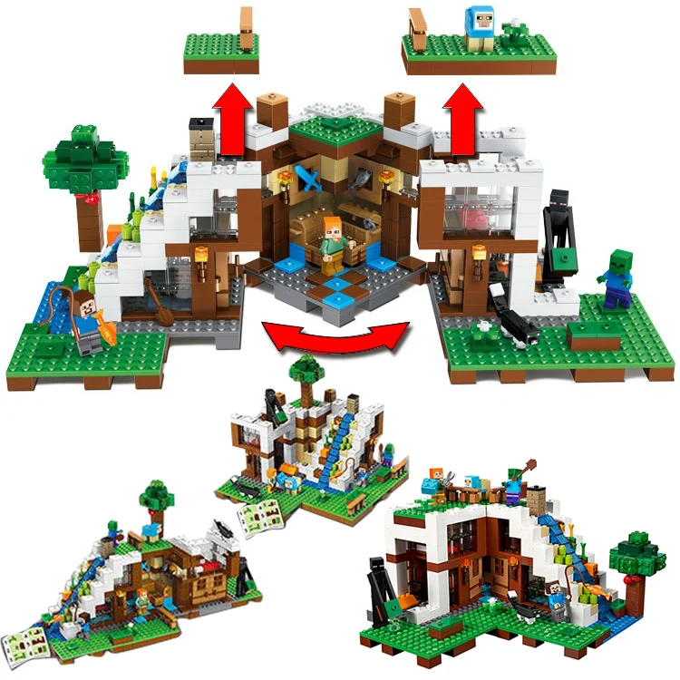 

Upgraded Waterfall Base Transformation My World Minecraft Blocks Models Building Kits Architecture Child Kid Toy Gift