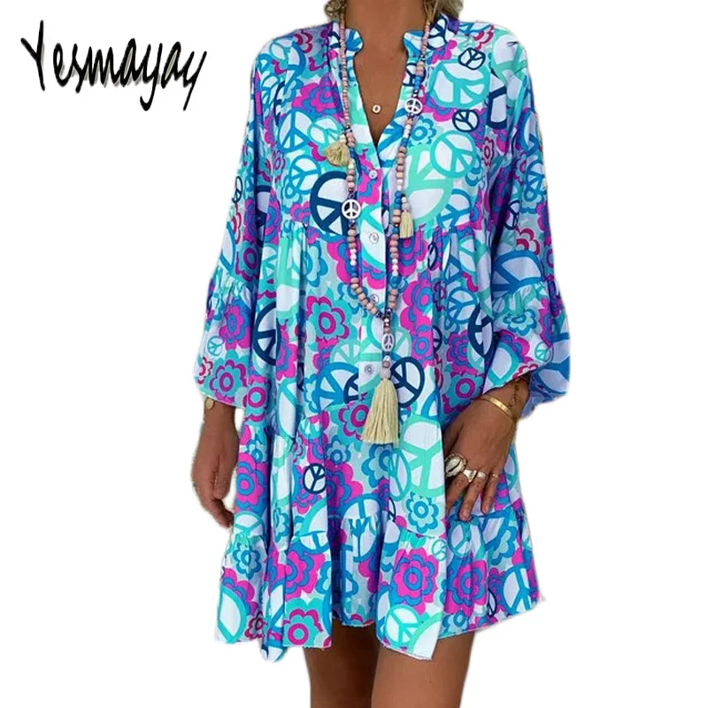 

Women Beach Dress Summer Plus Size Streetwear Print Sexy Mini Dress Women V-neck Oversize Ruffle Women Dresses Robe Femme 2019