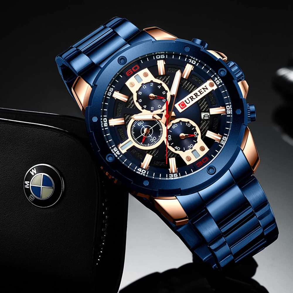 Curren Watches Men Stainless Steel Band Quartz Wristwatch Military Chronograph Clock Male Fashion-4