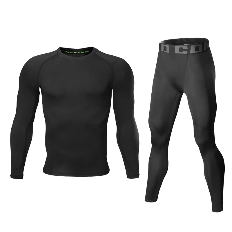 

Compressed Clothing Men's Running Suit Gym Training Shirt Leggings Men's Sports Suit Black 2Piece Tracksuit Men MMA rashgard kit