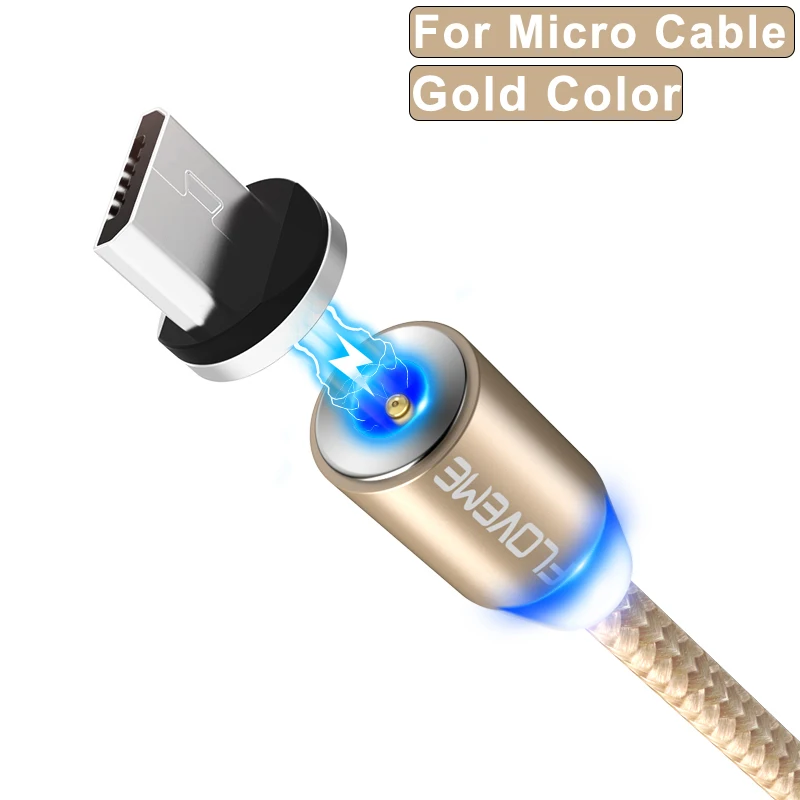 FLOVEME магнитная зарядка магнитный кабель Магнитный зарядный кабель Micro usb type C Lighting Cable 2A Быстрая зарядка USBC/type-C провод для зарядки iPhone samsung кабель зарядка для айфона шнур для зарядки телефона - Цвет: For Micro Gold