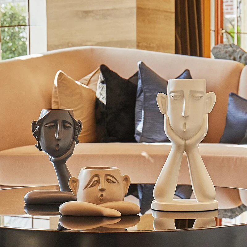 

Creative Home Furnishing Vase Decor Personalized Resin Portrait Ornament Modern Minimalist Figurine Livingroom TV Cabinet Statue