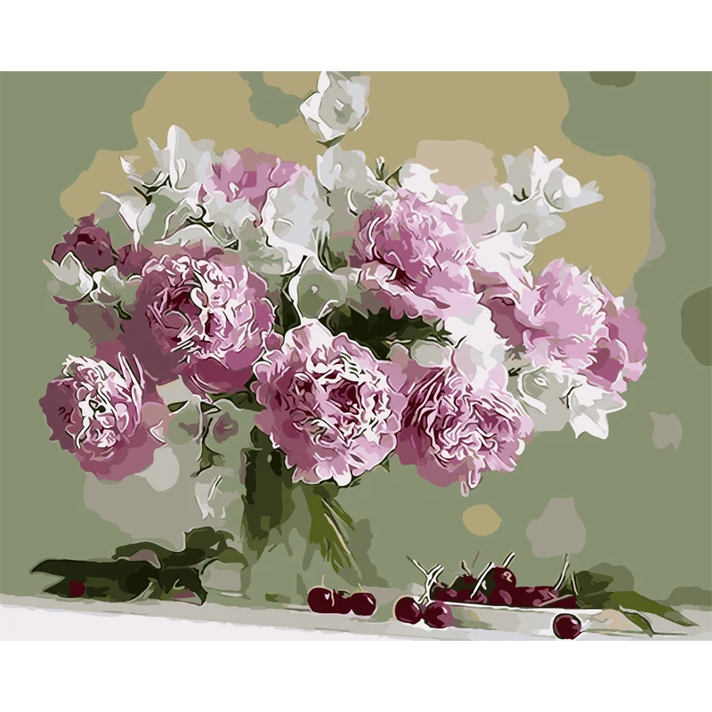 Pink Flowers DIY Painting By Numbers Acrylic Paint By Numbers