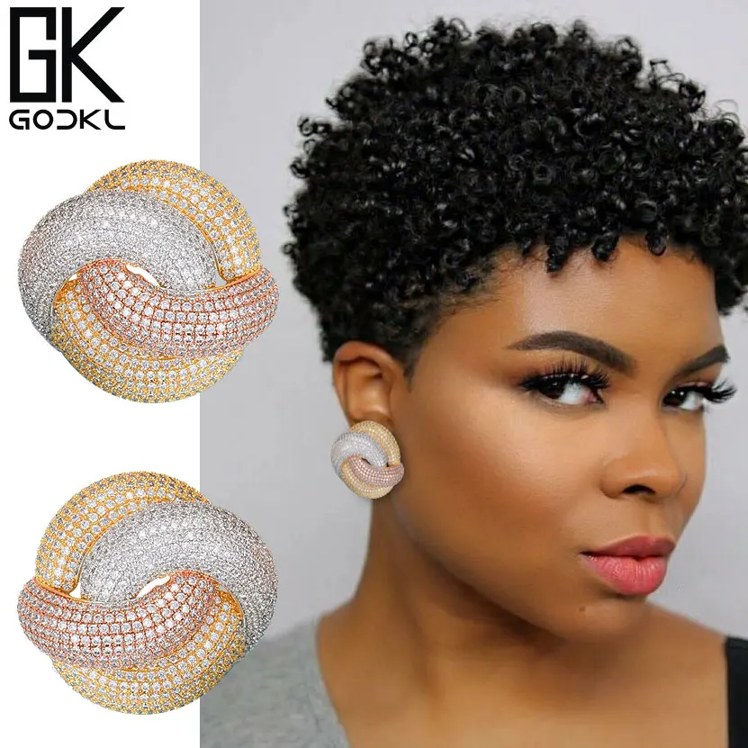 Godki роскошный обмоточный кубический циркон CZ нигерийские большие серьги гвоздики для женщин Свадебный Африканский Свадебный Серьги букле d'oreille femme