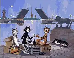 cioioil-T014 cheerful cats in Moscow city Set for painting by numbers on canvas with acrylic paints for living room wall decor