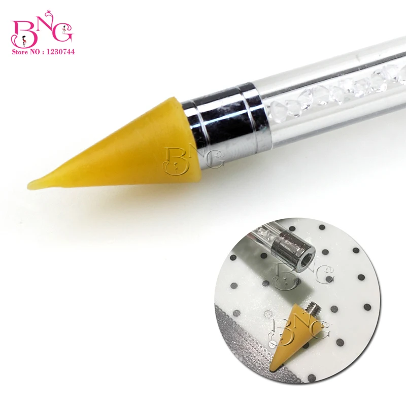 Розовая ручка с двойным концом, желтый воск, аппликатор для стразов, аппликатор для драгоценных камней, самоклеющиеся наконечники для ногтей