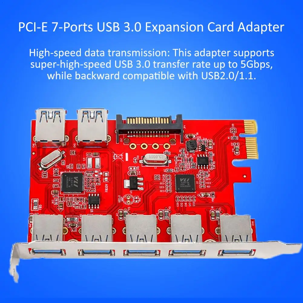 

Newest PCI-E 7-Port USB 3.0 Expansion Card Adapter 5 External Ports 2 Internal Ports Compatible With Windows XP/Vista/7/8/10