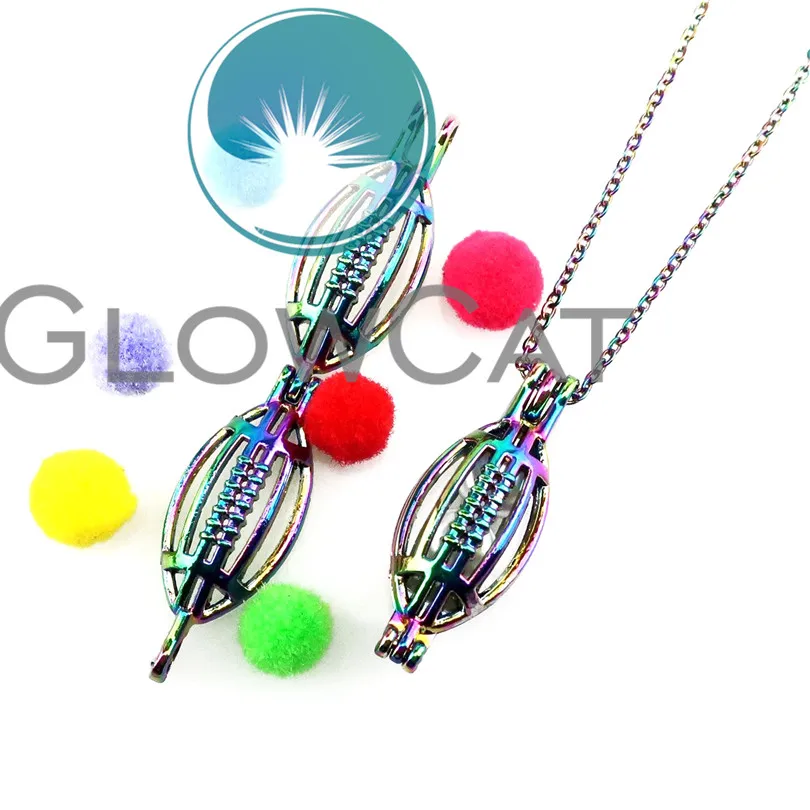 CC176 rainbow الألوان الأمريكية كرة الرجبي الخرز قفص قلادة الضروري النفط الناشر الروائح اللؤلؤ قفص المنجد قلادة