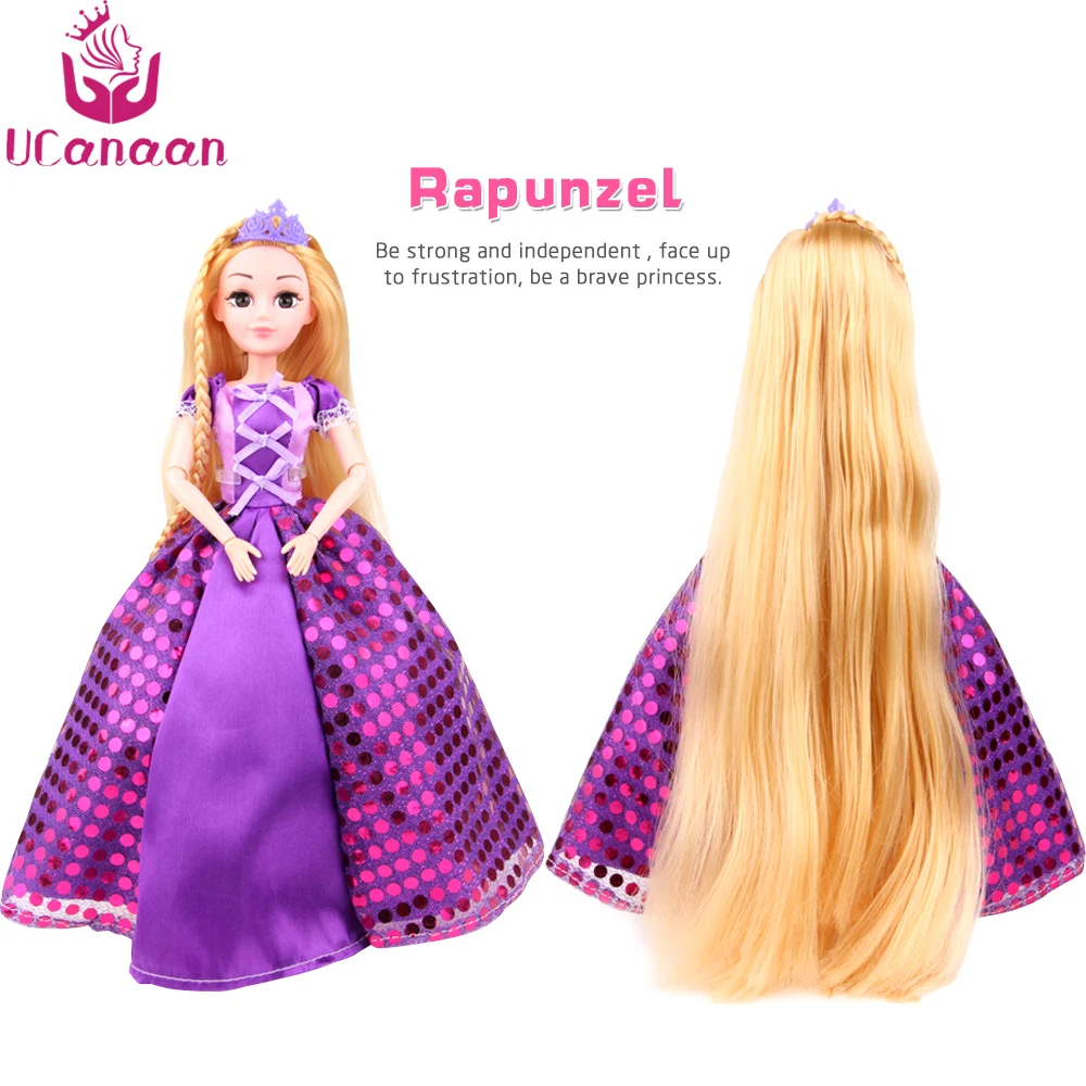  UCanaan Gift Box Princess Dolls Rapunzel Long Hair Fashion Toys Joint Moving Body Long Thick Blonde