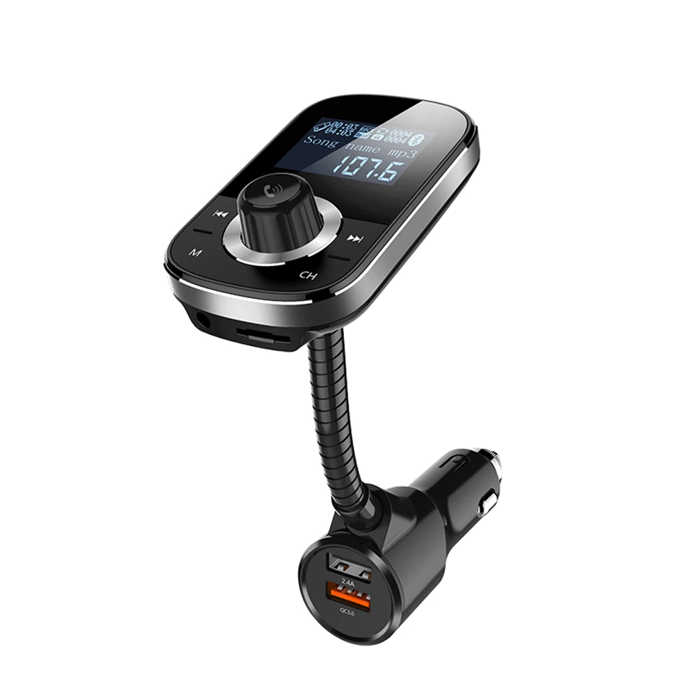QC 3.0 FM Transmitter Stereo Music Bluetooth Car Kit MP3 Portable TF Card 12V-24V Dual USB