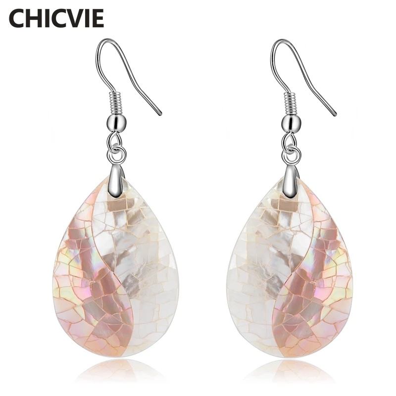 

CHICVIE Ice Crack Natural Pearl Shell Ethnic Earrings With Stones For Women Exaggerated Simple Droplet Type Earrings SER170057