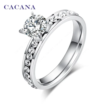 CACANA Titanium Stainless Steel Rings For Women Circle CZ
