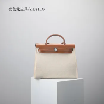 

2018New Customized Rough canvas or cow leather Lock bag shoulder slung woman bags Ma'am