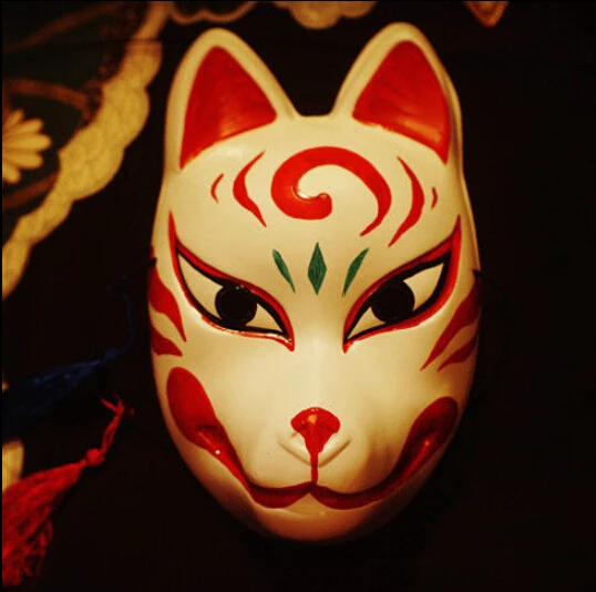 

Full Face Hand Painted Japanese Fox PVC Red Kitsune Cosplay Mask Party Halloween