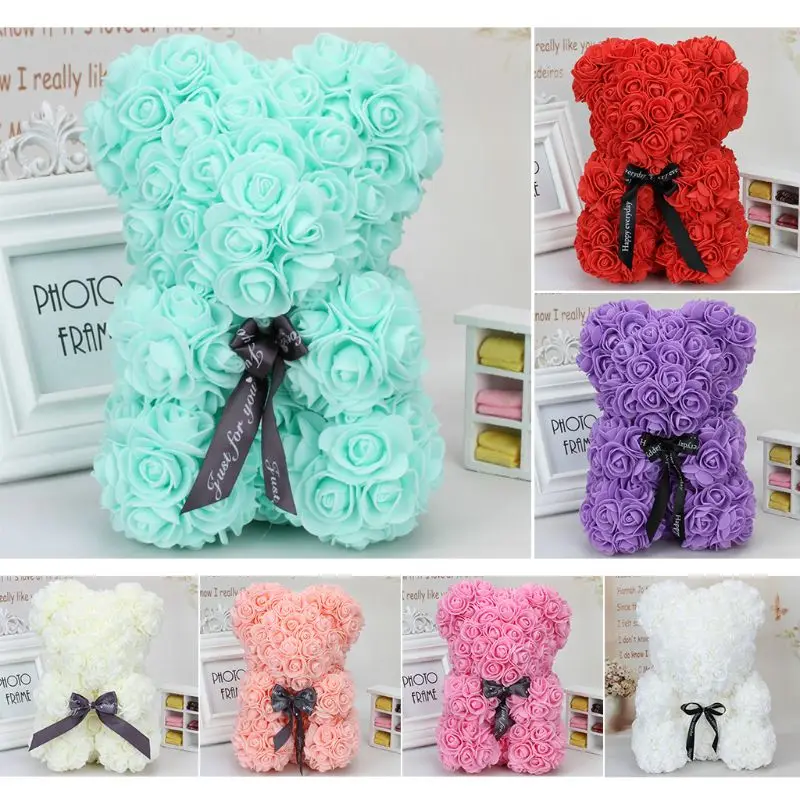 

Wedding Flower Bear Decoration Handmade Flowers Cute Fashion Artificial Ornaments Doll Valentines Wedding Flower Basket