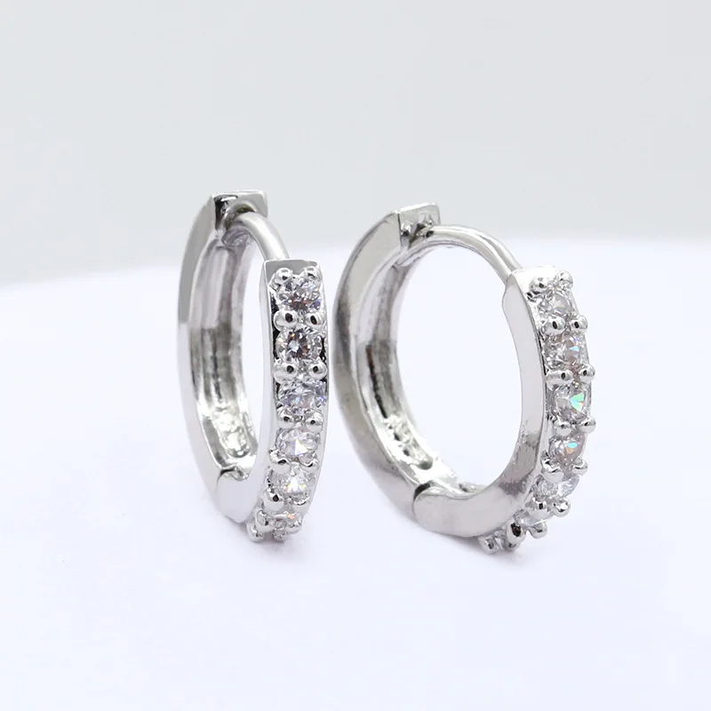 

Women Men Crystal Hoop Earrings Silver Small Round Circle Huggie Loop Earring Rhinestone Cubic Zircon Ear Jewelry Accessories